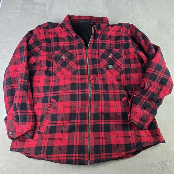 Harley Davidson Women XL Red Plaid Fleece Lined Shacket Flannel Tartan - Picture 1 of 9